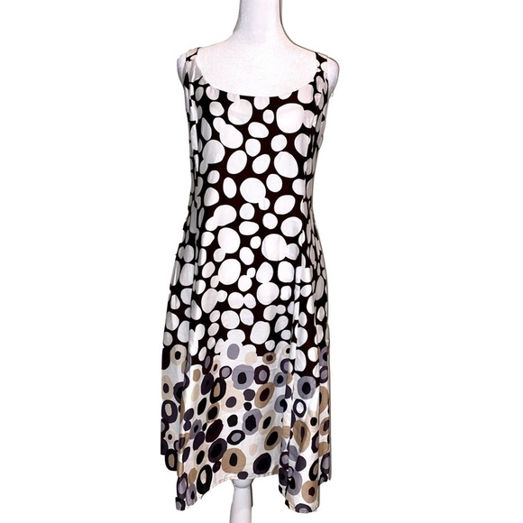 Madison Leigh Petite Sleeveless Brown w/ White Polka Dot Midi Dress Size 16 - Picture 1 of 9